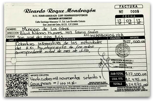 d a foto de factura con la que robaba jorge castañeda y su esposa con 25 mil a la quincena